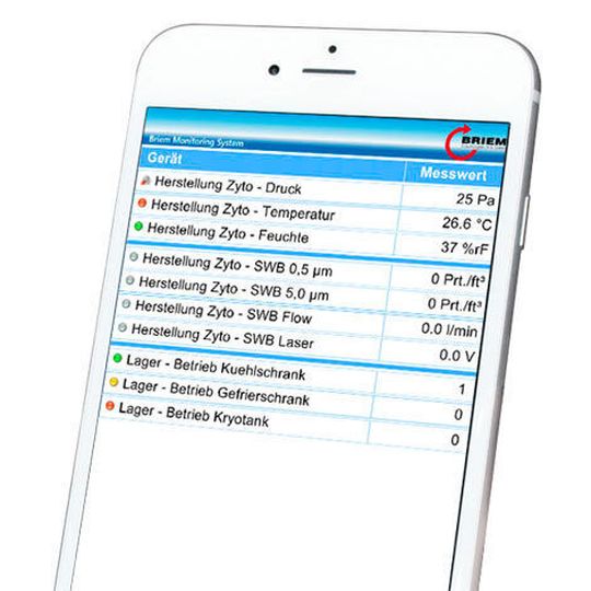 Mit der neuen Briem-App sind Daten des Reinraummonitoring-Systems auch mobil verfügbar. Mit der neuen Briem-App sind Daten des Reinraummonitoring-Systems auch mobil verfügbar.
