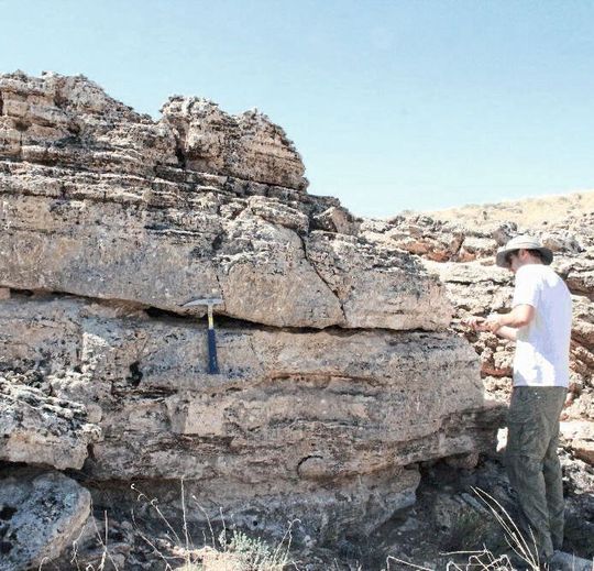 Die Wissenschaftler haben bestimmte Karbonatgesteine untersucht, die durch aus der Erde strömendes Kohlenstoffdioxid entstanden sind. Die Wissenschaftler haben bestimmte Karbonatgesteine untersucht, die durch aus der Erde strömendes Kohlenstoffdioxid entstanden sind.