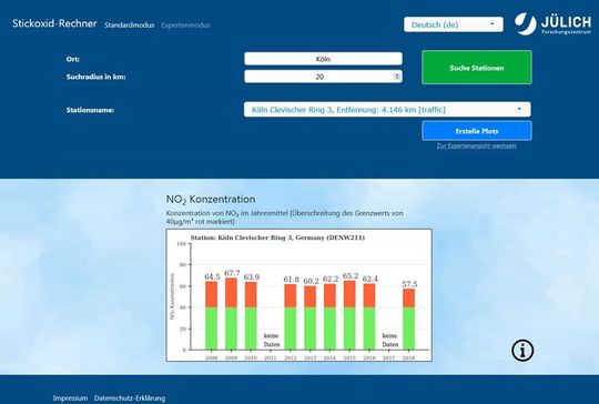 Screenshot Stickoxid-Rechner