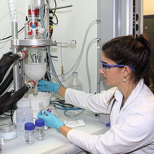 Forscherin Denise Mitrano, hier im Labor des Instituts für Chemie- und Bioingenieurwissenschaften der ETH bei der Synthese von Plastikpartikeln im Nanomaßstab, mit einem winzigen Anteil an Palladium. Forscherin Denise Mitrano, hier im Labor des Instituts für Chemie- und Bioingenieurwissenschaften der ETH bei der Synthese von Plastikpartikeln im Nanomaßstab, mit einem winzigen Anteil an Palladium.