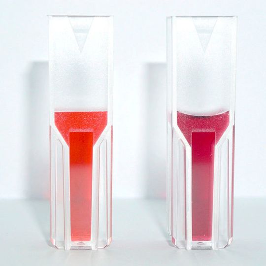 Synthetic gold nanoparticles (left) with DNA-detector (right) Synthetic gold nanoparticles (left) with DNA-detector (right)