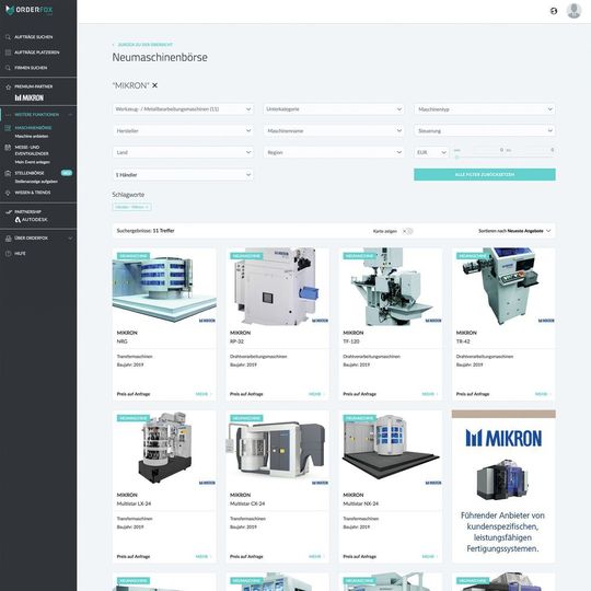 Das Schweizer Traditionsunternehmen Mikron Machining wird Neumaschinenpartner von Orderfox.com. Das Schweizer Traditionsunternehmen Mikron Machining wird Neumaschinenpartner von Orderfox.com.
