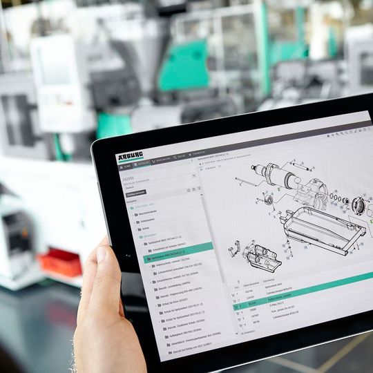 The new Arburg customer portal provides a variety of services via a cloud-based solution. The "Shop” app for ordering spare parts is an important feature. The new Arburg customer portal provides a variety of services via a cloud-based solution. The "Shop” app for ordering spare parts is an important feature.