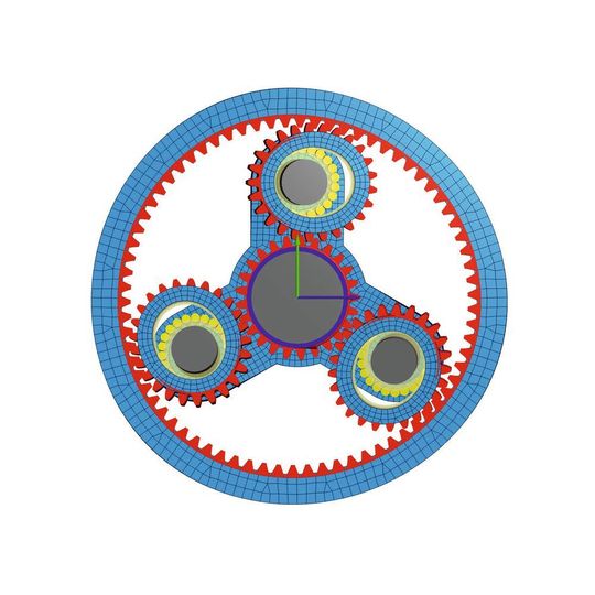 Planetenstufe mit 3D-elastischem Planet, Hohlrad und Planetenträger Planetenstufe mit 3D-elastischem Planet, Hohlrad und Planetenträger