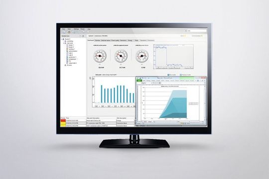 Auf dem PC des Anwenders der Energiemonitoringsoftware werden beispielsweise Leistungsmittelwerte der überwachten Kenngrößen in Ganglinienform visualisiert und Lastspitzen schnell identifiziert. Auf dem PC des Anwenders der Energiemonitoringsoftware werden beispielsweise Leistungsmittelwerte der überwachten Kenngrößen in Ganglinienform visualisiert und Lastspitzen schnell identifiziert.