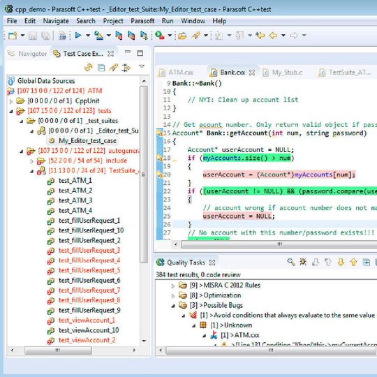 Parasoft C/C++test dokumentiert automatisch die Compliance-Konformität und hilft so bei Code-Audits. Parasoft C/C++test dokumentiert automatisch die Compliance-Konformität und hilft so bei Code-Audits.