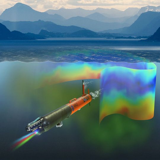 An artist's visualization of Harald in the ocean, detecting and measuring chlorophyll a as an indication of phytoplankton amounts and locations. An artist's visualization of Harald in the ocean, detecting and measuring chlorophyll a as an indication of phytoplankton amounts and locations.