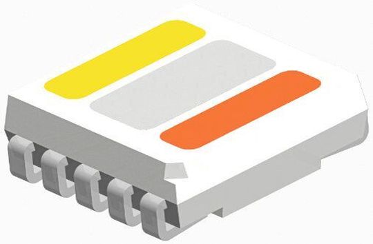 Fünf separat ansteuerbare Chips auf dem LED-Modul sorgen dafür, dass neben drei Primärfarben auch warmweißes und kaltweißes Licht emittiert wird. Fünf separat ansteuerbare Chips auf dem LED-Modul sorgen dafür, dass neben drei Primärfarben auch warmweißes und kaltweißes Licht emittiert wird.