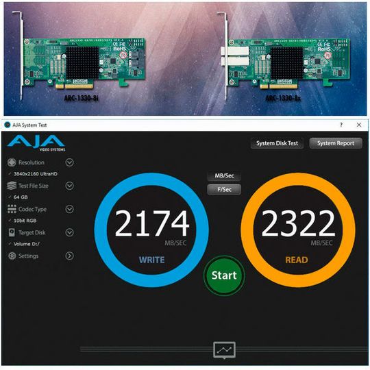 Die Areca-ARC-1330-Reihe erreichte im Test bei Starline Lesegeschwindigkeiten von mehr als 2.300 Megabyte pro Sekunde. Die Areca-ARC-1330-Reihe erreichte im Test bei Starline Lesegeschwindigkeiten von mehr als 2.300 Megabyte pro Sekunde.