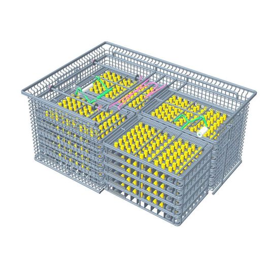 Bei Einsatzwerkstückträgern werden mehrere kleinere Einheiten in einem Außenkorb zu einer Charge zusammengefasst. Bei Einsatzwerkstückträgern werden mehrere kleinere Einheiten in einem Außenkorb zu einer Charge zusammengefasst.