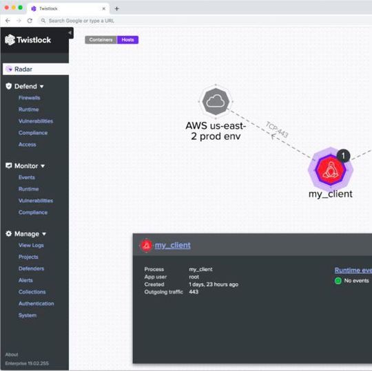 Eines essenzielles Feature von Twistlock ist die Cloud-native Netzwerk-Firewall samt Host-Radar. Eines essenzielles Feature von Twistlock ist die Cloud-native Netzwerk-Firewall samt Host-Radar.