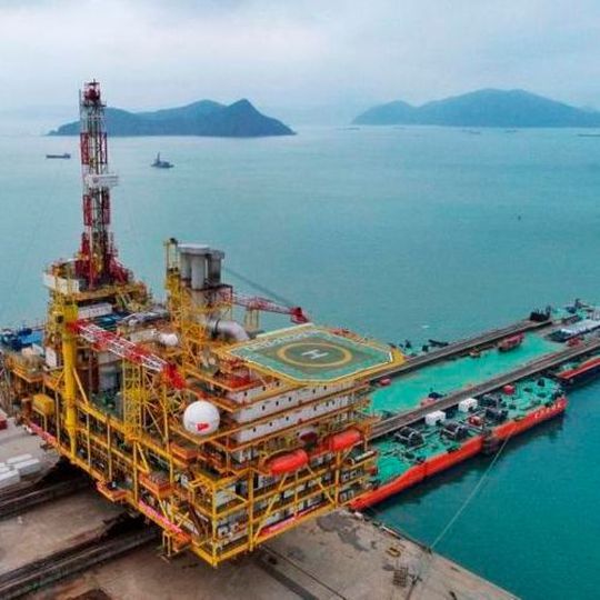 The central platform for Cnooc’s Dongfang 13-2 Gas Fields Development Project is loaded onto a barge at the Cooec-Fluor fabrication yard, destined for the western South China Sea. The central platform for Cnooc’s Dongfang 13-2 Gas Fields Development Project is loaded onto a barge at the Cooec-Fluor fabrication yard, destined for the western South China Sea.