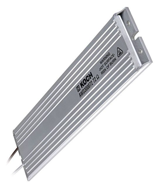 Flacher und sicherer Bremswiderstand der Serie AWD von Michael Koch mit einer Energieaufnahme von 4,5 kWs bei 1 Prozent Einschaltdauer. Flacher und sicherer Bremswiderstand der Serie AWD von Michael Koch mit einer Energieaufnahme von 4,5 kWs bei 1 Prozent Einschaltdauer.
