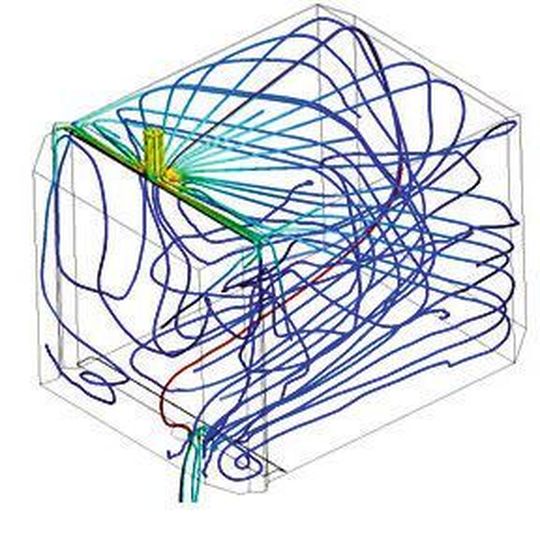 Simulation der Luftströmungen in einem Filterelement zur Analyse und Optimierung. Simulation der Luftströmungen in einem Filterelement zur Analyse und Optimierung.