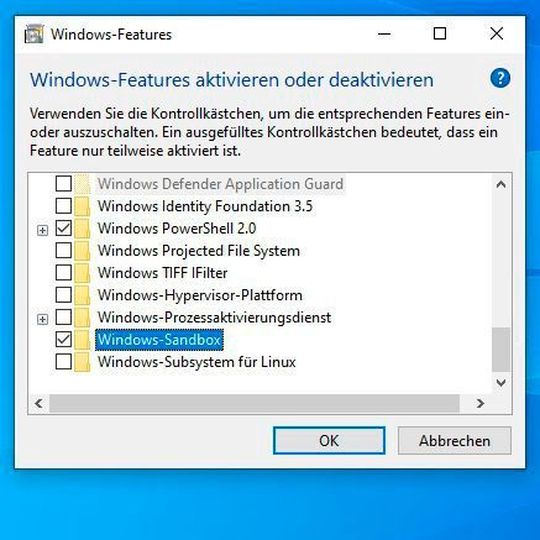 Die Windows Sandbox wird als optionales Feature in Windows 10 Version 1903 installiert. Die Windows Sandbox wird als optionales Feature in Windows 10 Version 1903 installiert.