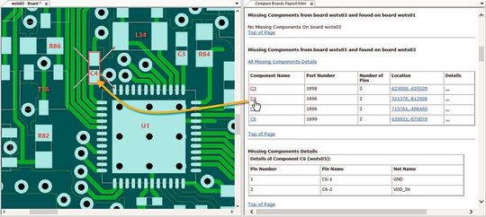 Bild 1: Unterschiede wie entfallene oder hinzugekommene Bauteile werden mit der Compare-Boards-Funktion im Layout direkt angezeigt. Bild 1: Unterschiede wie entfallene oder hinzugekommene Bauteile werden mit der Compare-Boards-Funktion im Layout direkt angezeigt.
