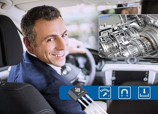 Der Linear-Hall-Sensor mit SENT-Ausgang überwacht beispielsweise kleine Drehwinkel in Automobilanwendungen (Drehschalter). Der Linear-Hall-Sensor mit SENT-Ausgang überwacht beispielsweise kleine Drehwinkel in Automobilanwendungen (Drehschalter).