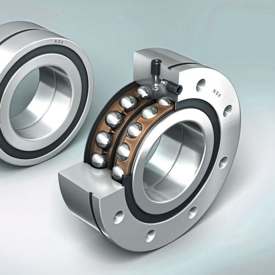 Double-row axial angular contact ball bearings are used as the ball screw support bearings. Double-row axial angular contact ball bearings are used as the ball screw support bearings.