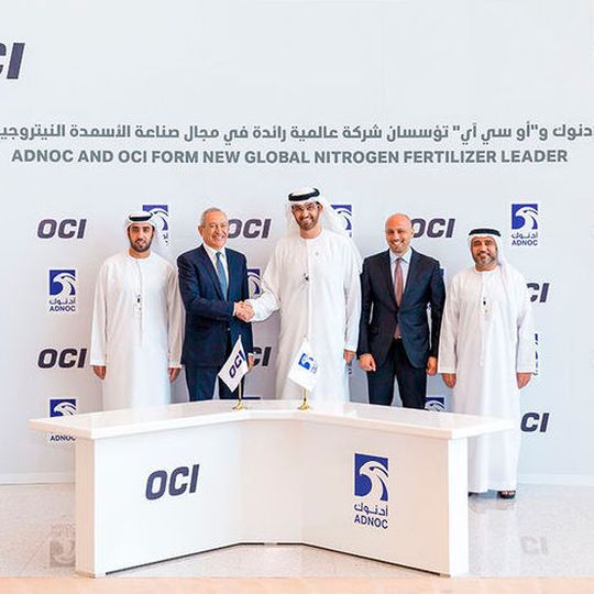 Adnoc has announced a new strategic partnership with OCI. Adnoc and OCI will own a 42 % and 58 % stake in the JV respectively. Adnoc has announced a new strategic partnership with OCI. Adnoc and OCI will own a 42 % and 58 % stake in the JV respectively.