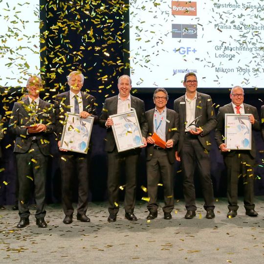 The winners of the 2019 Prodex Awards: 1st place: GF Machining Solutions, 2nd: Fraisa SA, 3rd: Bystronic, Best Performer: Mikron Tool The winners of the 2019 Prodex Awards: 1st place: GF Machining Solutions, 2nd: Fraisa SA, 3rd: Bystronic, Best Performer: Mikron Tool