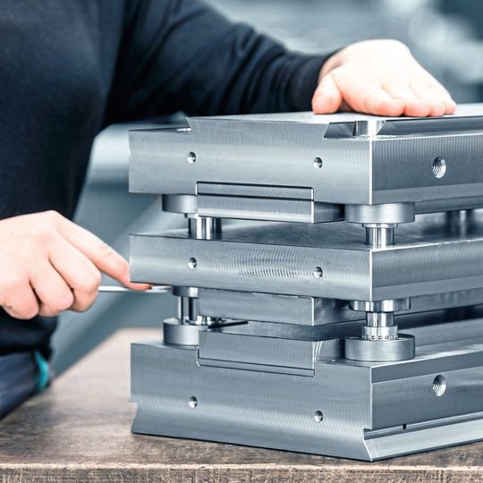 The SBP Stamping and forming die set with spring-loaded guiding plate from Meusburger. The SBP Stamping and forming die set with spring-loaded guiding plate from Meusburger.