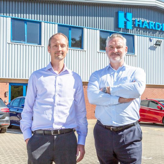 Jones & Shipman Hardinge UK Managing Director Mike Duignan (r) at the new HQ with Alan Fisher, Regional Customer Service Manager, Hardinge Europe. Jones & Shipman Hardinge UK Managing Director Mike Duignan (r) at the new HQ with Alan Fisher, Regional Customer Service Manager, Hardinge Europe.