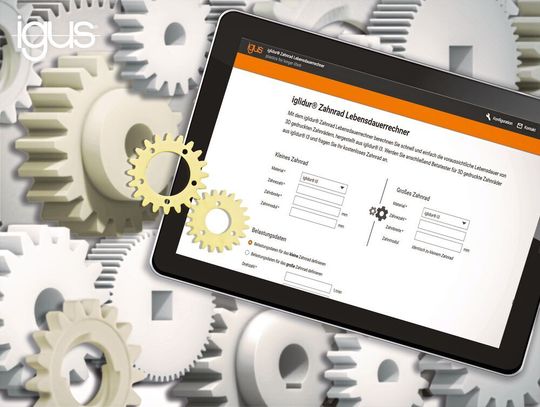 Mit dem neuen Online-Tool von Igus lässt sich die Lebensdauer von verschleißfesten 3D-gedruckten Zahnrädern berechnen. Mit dem neuen Online-Tool von Igus lässt sich die Lebensdauer von verschleißfesten 3D-gedruckten Zahnrädern berechnen.