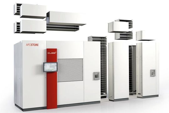 „Cube+“ dient der halb- und vollautomatischen Einlagerung von Medikamenten und anderen Kleinteilen. „Cube+“ dient der halb- und vollautomatischen Einlagerung von Medikamenten und anderen Kleinteilen.