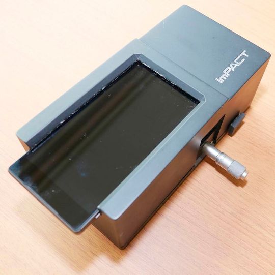 The device is about the size of a brick with a slot on top in which you place a smartphone. The device is about the size of a brick with a slot on top in which you place a smartphone.