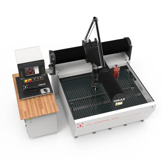 The Omax 5555 is a perfect fit for shops needing an industrial machine with a smaller footprint capable of cutting 1397 mm x 1397 mm. The Omax 5555 is a perfect fit for shops needing an industrial machine with a smaller footprint capable of cutting 1397 mm x 1397 mm.