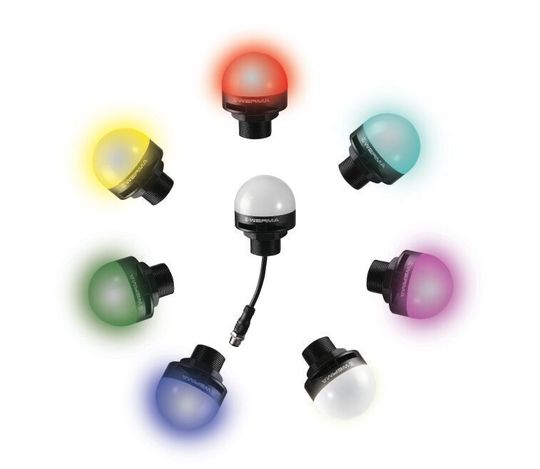 Die LED-Leuchte signalisiert in den Farben rot, gelb, grün, weiß, blau, violett und türkis. Die LED-Leuchte signalisiert in den Farben rot, gelb, grün, weiß, blau, violett und türkis.