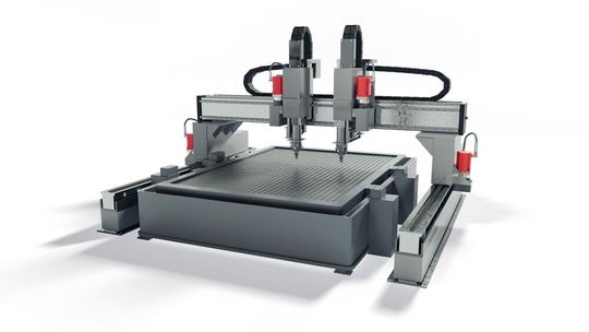 Bei dieser Flachbildlasermaschine wurden vier Servogetriebe vom Typ P7.G von SEW-Eurodrive verbaut.