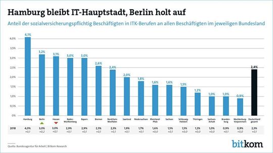Die meisten IT-Spezialisten arbeiten in Hamburg.