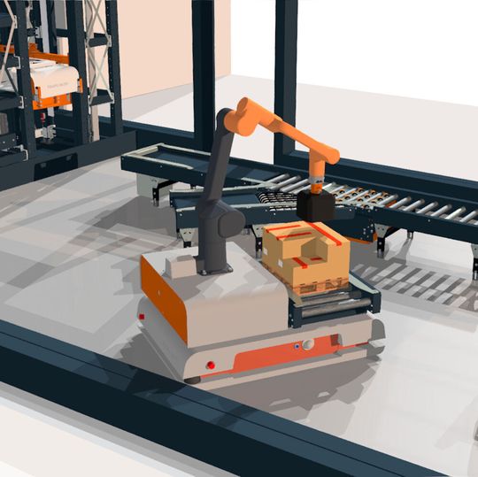 Mitarbeiter sollen gefahrlos mit dem Roboteraufbau für das Trapo-Transport-Shuttle zusammenarbeiten können. Mitarbeiter sollen gefahrlos mit dem Roboteraufbau für das Trapo-Transport-Shuttle zusammenarbeiten können.