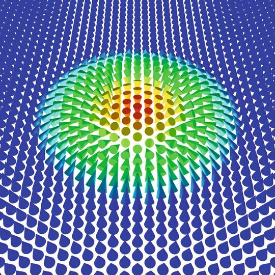 Illustration eines magnetischen Skyrmions mit einem Durchmesser von nur wenigen Nanometern in einem atomar dünnen Kobaltfilm. Illustration eines magnetischen Skyrmions mit einem Durchmesser von nur wenigen Nanometern in einem atomar dünnen Kobaltfilm.