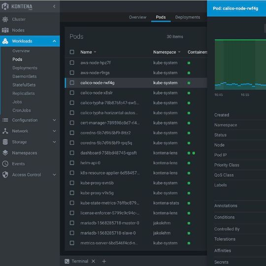 Die Desktop-Anwendung von Kontena Lens bietet einen granularen Überblick über alle Vorgänge in Kubernetes-Clustern. Die Desktop-Anwendung von Kontena Lens bietet einen granularen Überblick über alle Vorgänge in Kubernetes-Clustern.