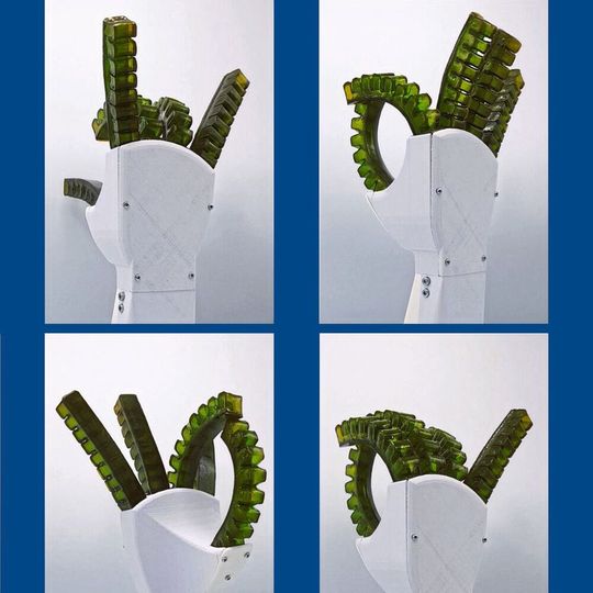 A robotic hand made from self-healing material. A robotic hand made from self-healing material.