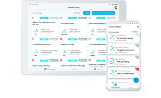 Die App kann auf dem Smartphone, Tablet oder Desktop-PC betrieben werden und macht die Instandhaltung mobil. Die App kann auf dem Smartphone, Tablet oder Desktop-PC betrieben werden und macht die Instandhaltung mobil.