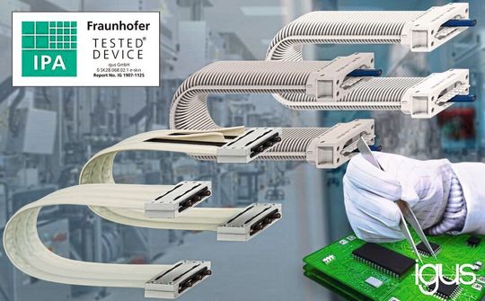 Die E-Skin Energieführungen erhielten im Fraunhofer Test die ISO Klasse 1. Die E-Skin Energieführungen erhielten im Fraunhofer Test die ISO Klasse 1.