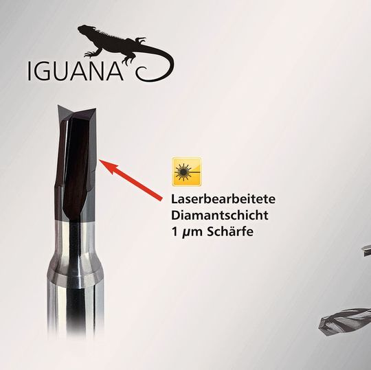 IGUANA Kugel-, Torus- und Schaftfräser sowie Spiralbohrer mit laserbearbeiteter scharfer Schneidkante. IGUANA Kugel-, Torus- und Schaftfräser sowie Spiralbohrer mit laserbearbeiteter scharfer Schneidkante.