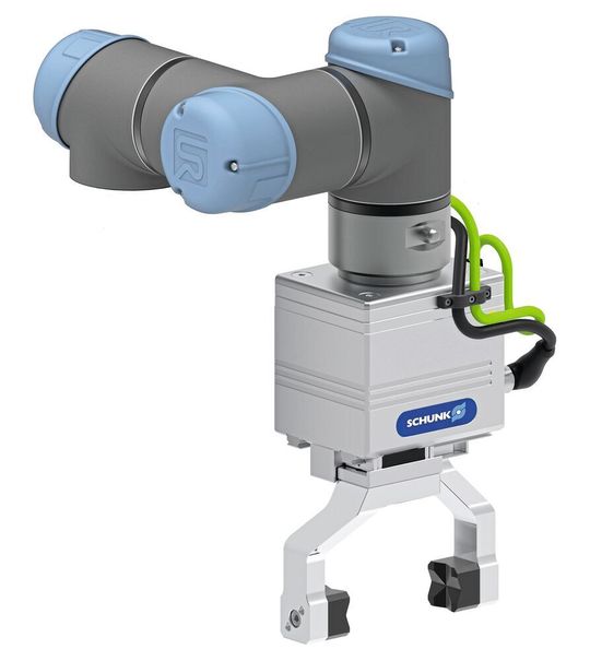 Schunk erweitert das Plug-&-Work-Portfolio für Universal Robots um einen feinfühligen Großhubgreifer für die automatisierte Maschinenbeladung. Er eignet sich insbesondere für die Beladung von Werkzeugmaschinen, aber auch für andere Handlingaufgaben mit Teilegewichten bis 3 kg. Schunk erweitert das Plug-&-Work-Portfolio für Universal Robots um einen feinfühligen Großhubgreifer für die automatisierte Maschinenbeladung. Er eignet sich insbesondere für die Beladung von Werkzeugmaschinen, aber auch für andere Handlingaufgaben mit Teilegewichten bis 3 kg.