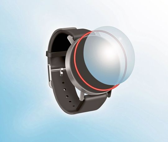 Touch-Displays werden auf dem Gehäuse einer Smartwatch wasserdicht versiegelt. Bei der Lösung von Manz wird das rote Klebelement vollautomatisch zugeführt, per Laser aktiviert und anschließend das Deckglas aufgepresst. Touch-Displays werden auf dem Gehäuse einer Smartwatch wasserdicht versiegelt. Bei der Lösung von Manz wird das rote Klebelement vollautomatisch zugeführt, per Laser aktiviert und anschließend das Deckglas aufgepresst.