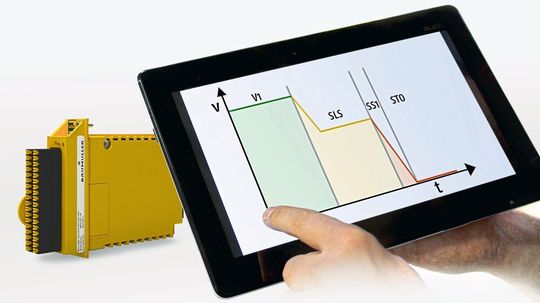 Mit der parametrierbaren Verzögerungszeit (SS1-Zeit) sollen sich Maschinenschäden und Produktionsausfälle verhindern lassen. Integriert ist die Sicherheitsfunktion in den Safety-Modulen SAF 002/003. Mit der parametrierbaren Verzögerungszeit (SS1-Zeit) sollen sich Maschinenschäden und Produktionsausfälle verhindern lassen. Integriert ist die Sicherheitsfunktion in den Safety-Modulen SAF 002/003.