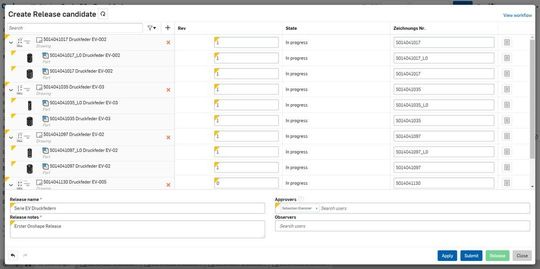 Einem "Release-Candidate" können noch weitere Zeichnungen und Daten hinzugefügt werden.