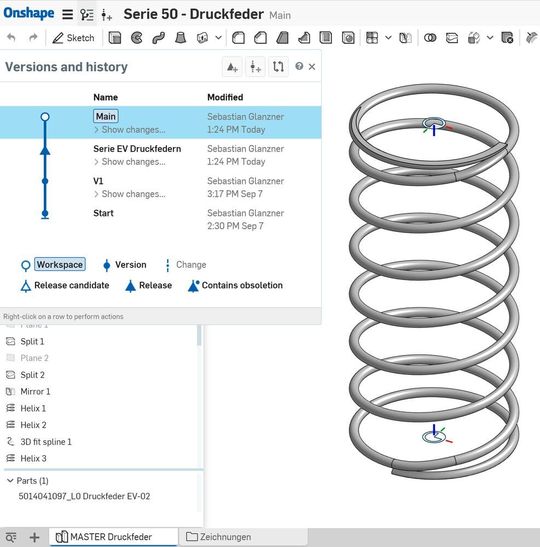 Wenn alle Einzelteile revisioniert sind, können sie in einer Baugruppe zu einem neuen Produkt zusammengestellt werden.
