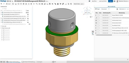 Jedes Onshape-Dokument kann eine beliebige Anzahl von Part-Studios, Baugruppen, Zeichnungen und Dateien enthalten.