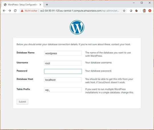Im Rahmen des Setup-Prozesses von Wordpress erfolgt die Erstkonfiguration.