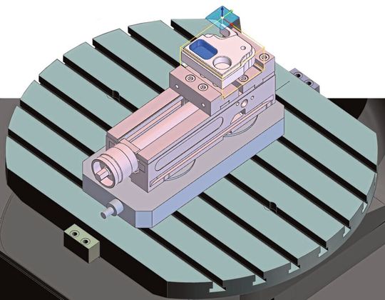 Maschine, Spannmittel, Rohteil und Bauteil in der CAM-Umgebung. Maschine, Spannmittel, Rohteil und Bauteil in der CAM-Umgebung.