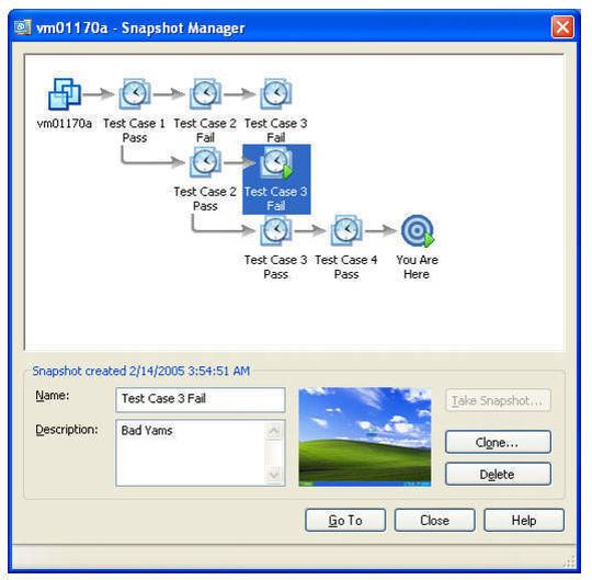 Über den Snapshot Manager von VMware lässt sich ein bestimmter Snapshot zur Wiederherstellung auswählen. Über den Snapshot Manager von VMware lässt sich ein bestimmter Snapshot zur Wiederherstellung auswählen.