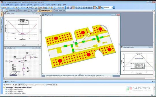 AWR bietet spezielle Design-Tools für HF- und Mikrowellenanwendungen an. Das Bild zeigt AWR Design Environment. AWR bietet spezielle Design-Tools für HF- und Mikrowellenanwendungen an. Das Bild zeigt AWR Design Environment.